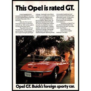 1972 Buick Opel GT Coupe Vintage Print Ad Horse Farm Sunset Blonde Wall Art
